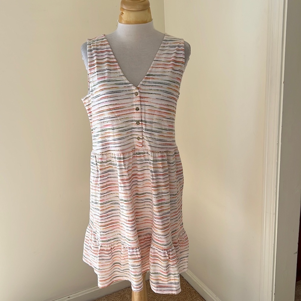 New! Loft medium white multi front button cotton dress.